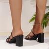 Women's Slip-On High-Heeled Sandals Chunky Heel Open Toe Summer Shoes Black Stylish Outdoor Slippers Slides