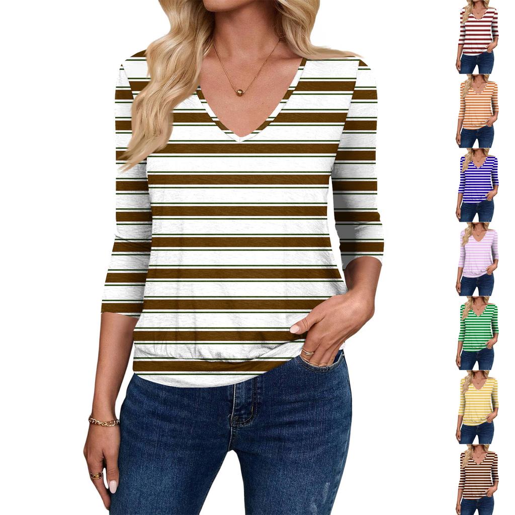 Dámský módní ležérní top s výstřihem do V a tříčtvrtečním rukávem s potiskem