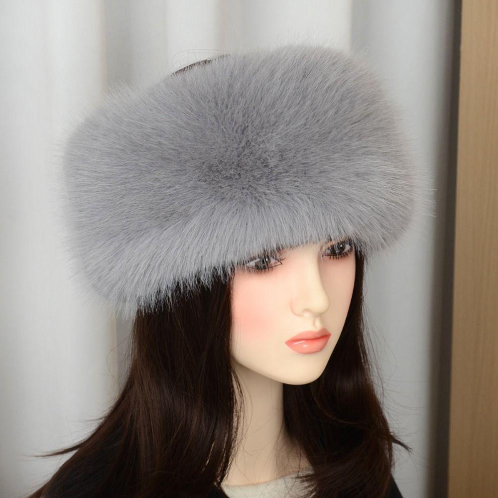 Coldproof Lady Warm Empty Hat Soft Fluffy Elastic Hair Bands Plush Faux Fur Headband  Cold Weather