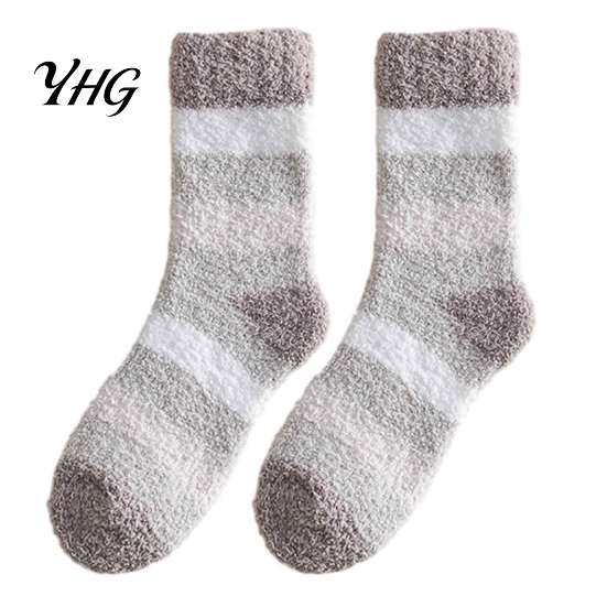 Skiing Thermal Layer Socks Thickened Coral Fleece for Men, Striped Mid-calf Socks, Soft Winter Gift Women Fuzzy Crew Winter, Cold Weather Warm