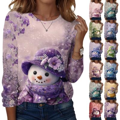 Langarmshirts für Damen, niedlicher Aufdruck, Grafik-T-Shirts, Blusen, lässig, Übergröße, Basic-Tops, Pullover