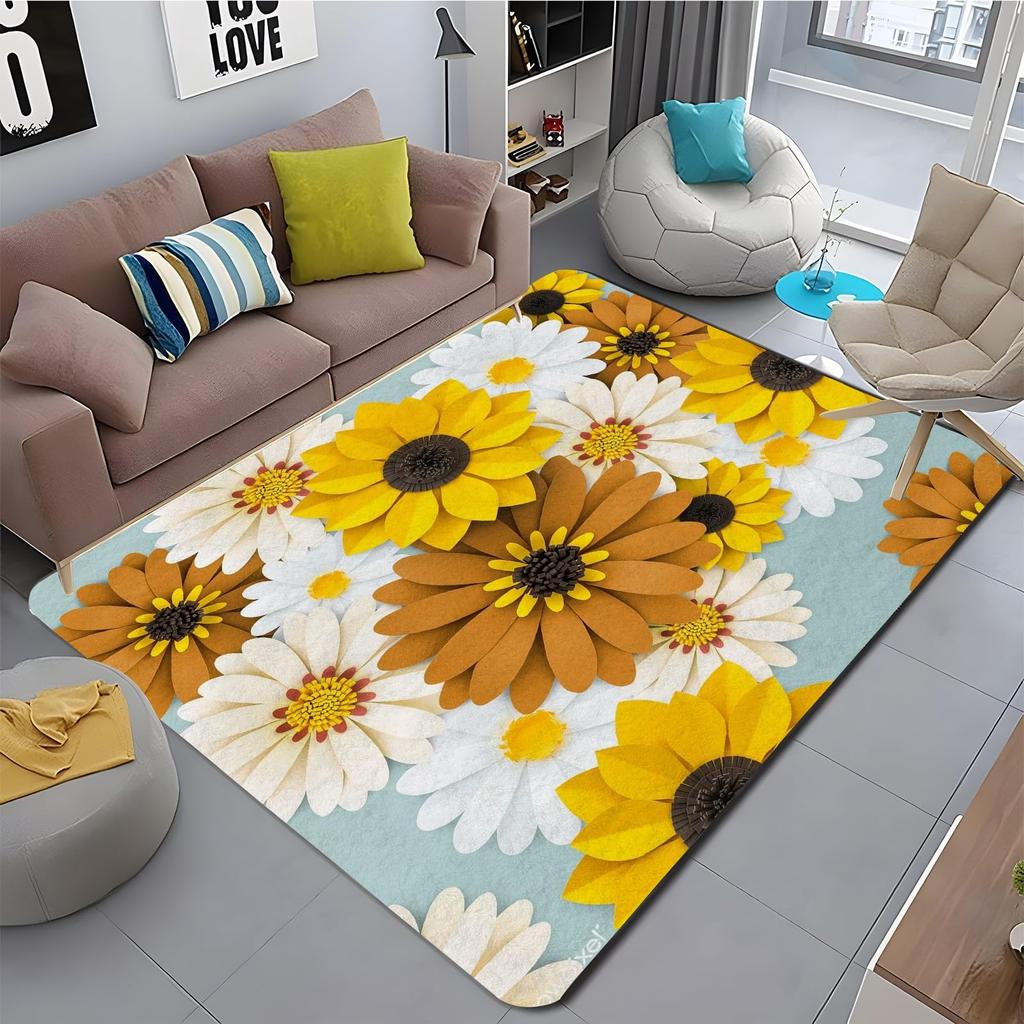 Colourful Daisy Wild Plant 3D Carpet Rug for Home Living Room Bedroom Sofa Doormat Decor,kids Play Area Rug Non-slip Floor Mat