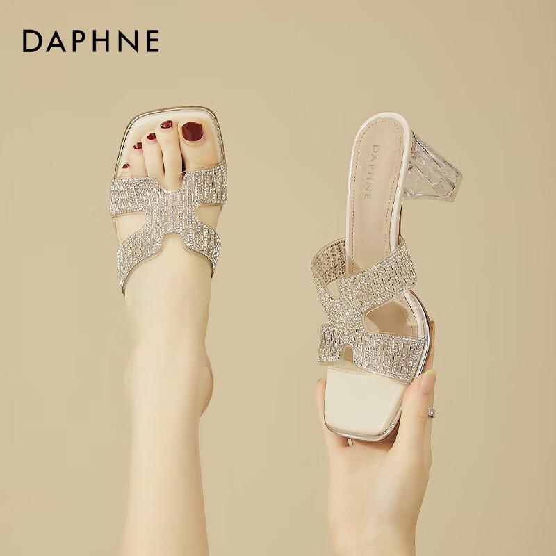 DAPHNE Women s Rhinestone Block Heel Mules 36