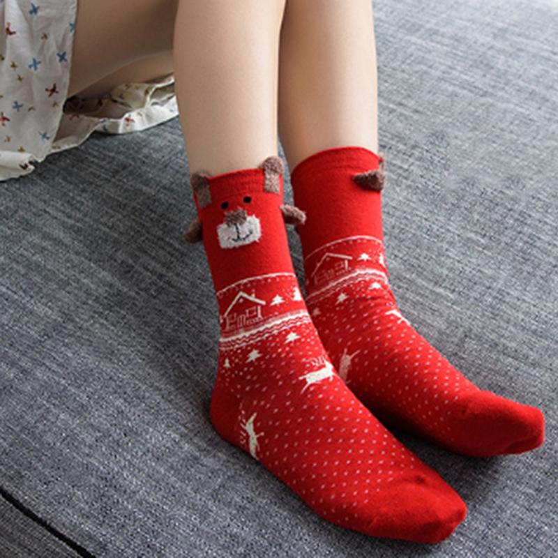Female Three-dimensional Cartoon Christmas Elk Red Tube Socks