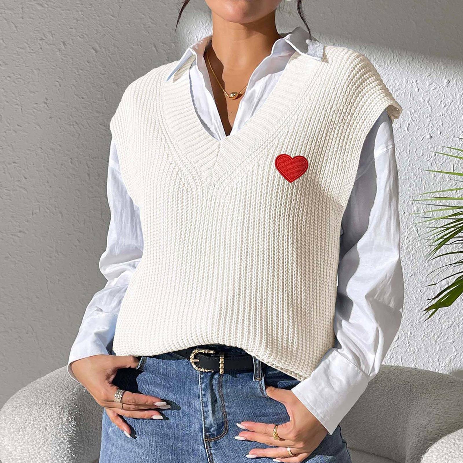 

Женский жилет с V-образным вырезом, вышитая наклейка «Любовь», свитер, жилет One Size белый