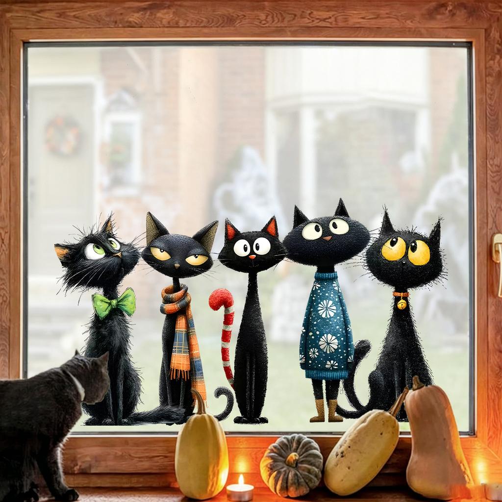 Cartoon Cute Cat Halloween Static Electricity Glass Window Sticker for Living Room Balcony Floor Window Sticker