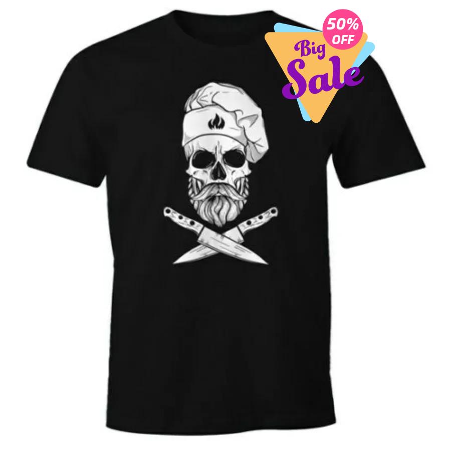 Grilling Cooking Skull Knife Hipster Chef Grill TShirt 100 Cotton ONeck Short Sleeve Summer Casual Mens Tshirt Streetwear