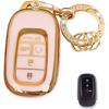 Keyless Entry Systems for Honda Key Fob Cover Fit for Honda   2024 2025 Civic Accord HR-V Pilot CR-V 5 Buttons Smart Key (Pink-Gold)