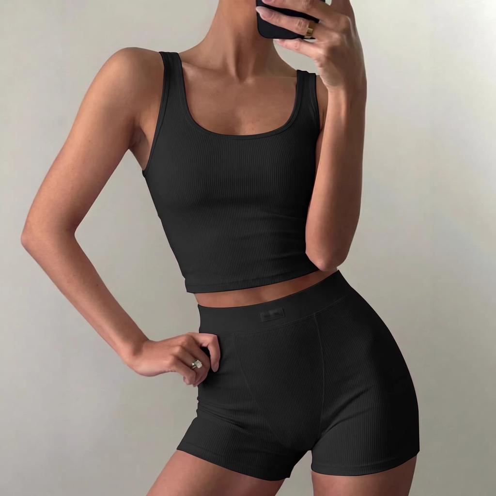 Cross-border European and American sports yoga style sling vest summer shorts set women's clothing spring and summer 2026 Amazon new products