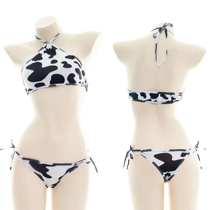 Cow Series Swimsuit Bodysuit Bikini Maid Unifrom Costume Summer Beach Kawaii Girl Swimwear Skirt Uniform Set Cosplay