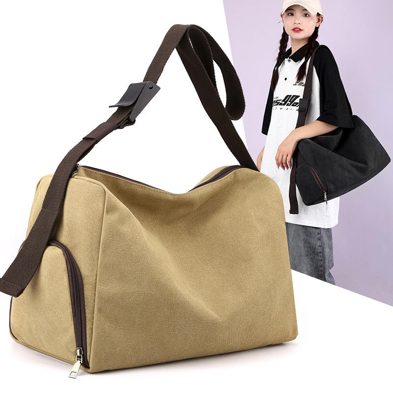 Zipper Canvas Small Barrel Bag Men'S Slant Shoulder Bag For Casual Travel Adjustable Sports Gym Bag Yoga Bag