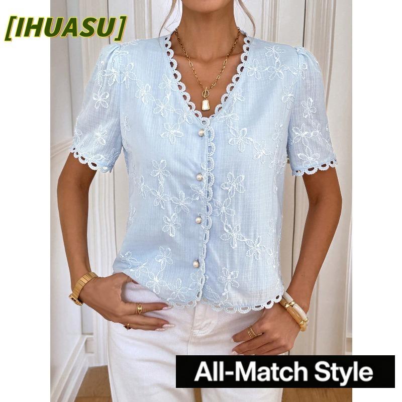 IHUASU Damen Mode Lässige V-Ausschnitt Langarm Blusen & Hemden