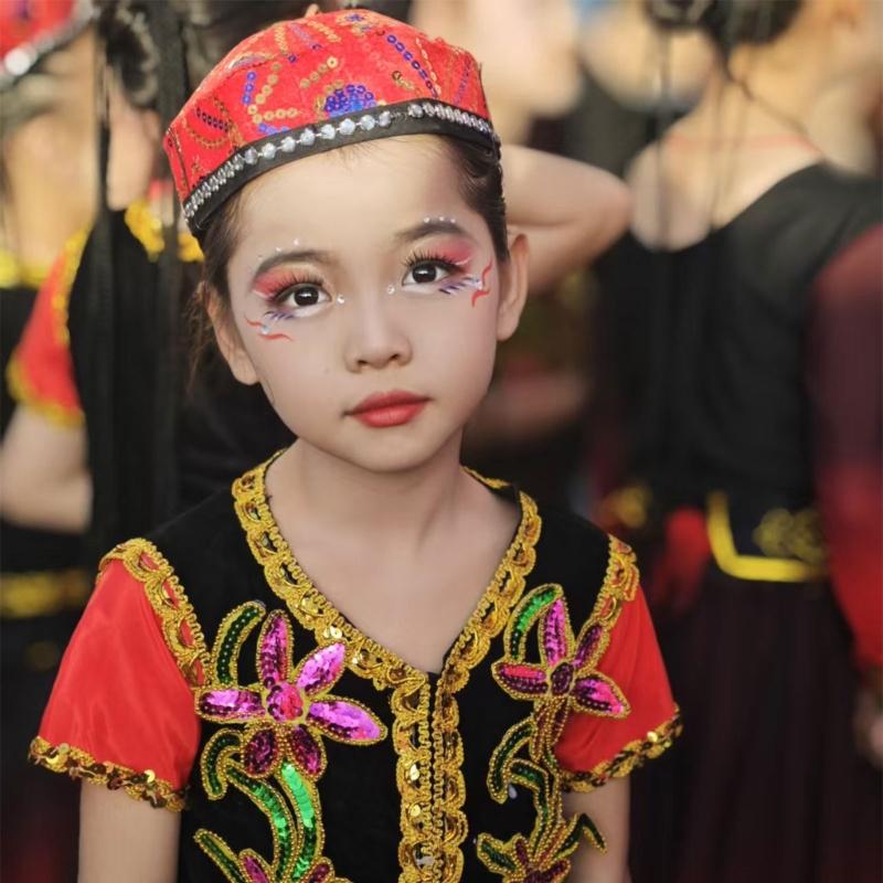 Elegant Beret Cap with Decorative Braids And Sequined Flower Decors Uyghur Hat For Stage Performances and Cultural Event