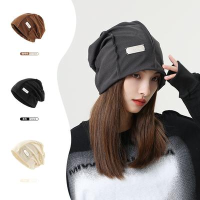 Pure Cotton Metal Knitted Stacking Hat Women's Autumn and Winter Big Head Circumference Fashion Street Pullover Hat Thickened Retro