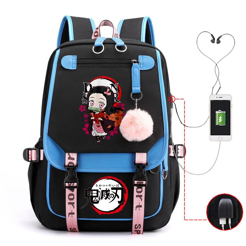 Ghost Annihilation Blade Grade 3-6 Junior High School Student High School Student School Bag Strap USB Multifunctional Backpack