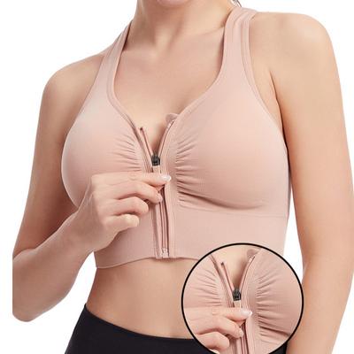 Large Size Front Zipper Sports Bra for Women Cross Back Bra Shockproof Gathered Bra Running Fitness Yoga Vest