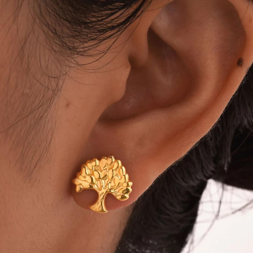Stainless Steel Tree of Life Stud Earrings for Women Mini Gold Color Minimalist Earring Fashion Jewelry Gift 2026 Trend