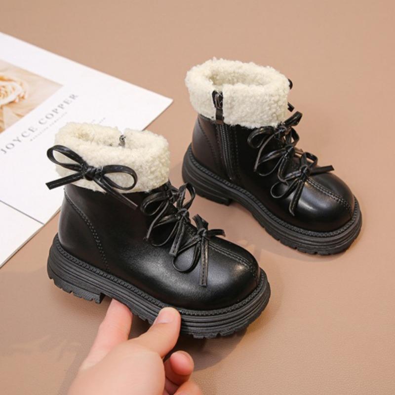 

Легкие зимние ботинки для девочек, кожаные ботинки на плюшевой подкладке, модные туфельки принцессы 27 чёрный