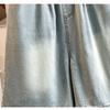 DIMANAF 2026 Summer New Plus Size Women Wide Leg Pants Jeans Shorts Casual Elastic Waist Jeans Pants Denim Cotton Blue