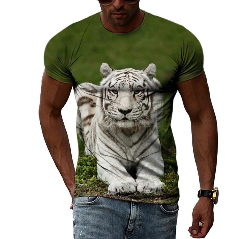 Sommer Mode Kreative Bild männer T-shirt Runde Kragen Kurzarm Tops Tiger Tier Berg König Fierce Big
