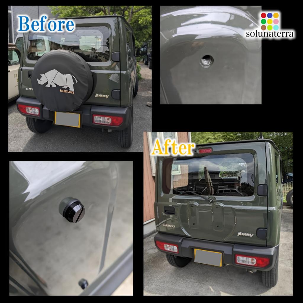 Solunaterra Jimny Backdoor Bolts Spare Tireless Caps M10 P1.25 with Rubber Washers Cosmetic Bolts (Black)