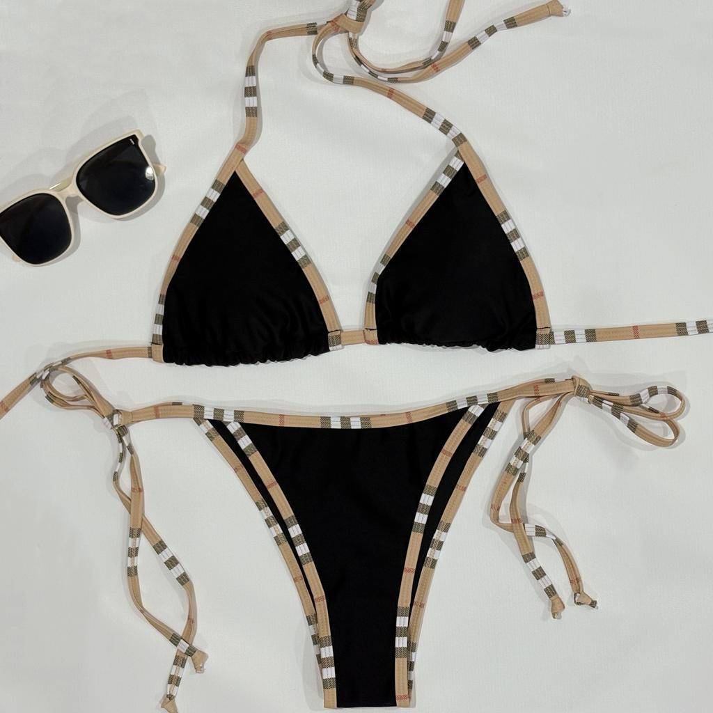 Luxury Brand Design Stripe Halter Bikini Women Swimwear Female Swimsuit Two Pieces Bikini Set Sexy Bathing Suit Swim Beach Wear