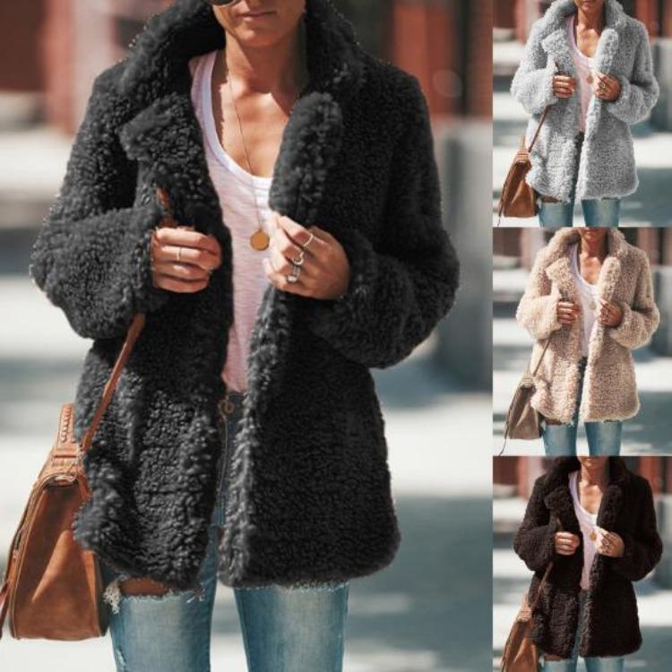 Warm Plush Cardigan Jacket for Women Open Front Long Sleeve Coat Autumn Winter