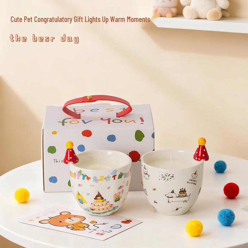 Magic Birthday Hat Scented Candle - Smokeless Soy Wax, Cute Style for Girls & Best Friends, Creative Birthday Gift Cartoon Dog