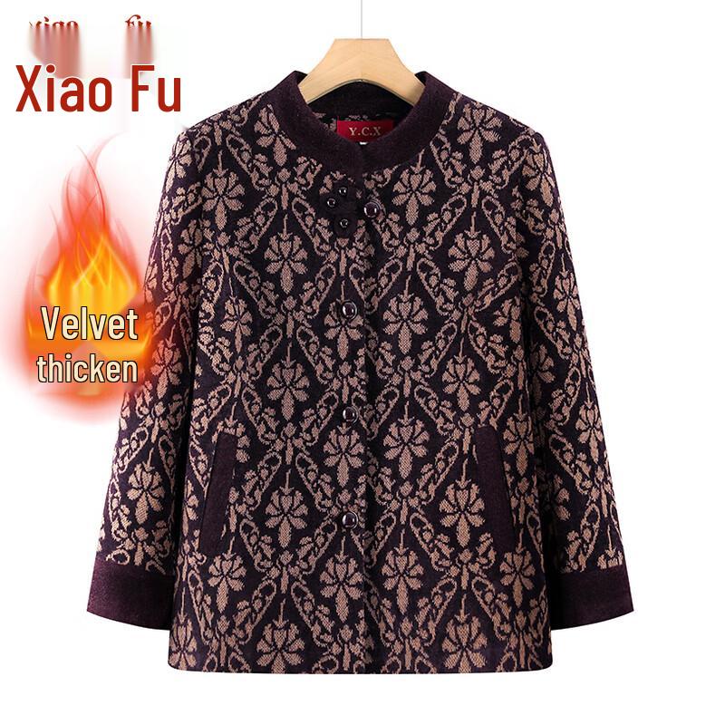 Elderly Women s Autumn/Winter Wool Blend Cardigan 2XL