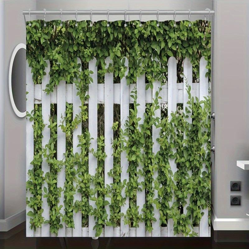 

Green Vine White Fence Shower Curtain Garden Nature Art Bathroom Decor Rustic Outdoor Bath Curtains For Modern Home Interior W60H190(CM)-1 Pcs