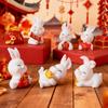 6Pcs Mini Rabbit Ornament Resin Craft Bunny for Desktop Garden Scene Decor Tiny Animal Statue Collection Gift Idea New Year