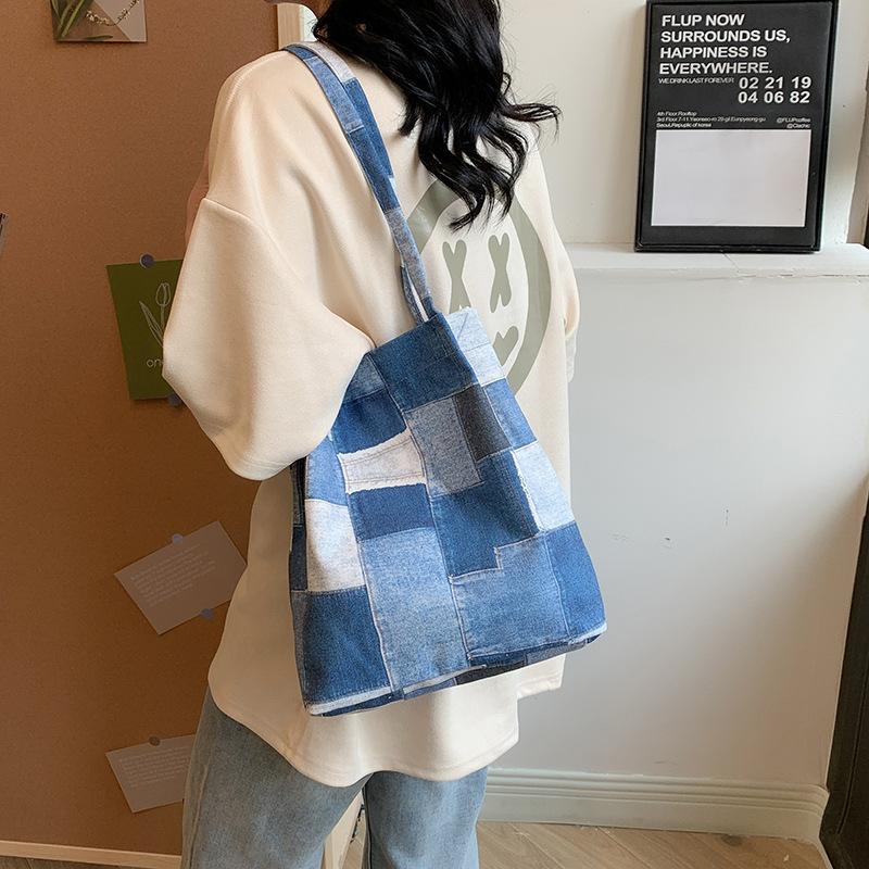 Lightweight Versatile Canvas Women's Bag, Tote Bag Women's Large-capacity Student Leisure Bag Denim Shoulder Bag