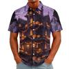 Men's Halloween Print Vintage Button Down Cardigan Shirt - Loose Fit Breathable Summer Casual Streetwear Top