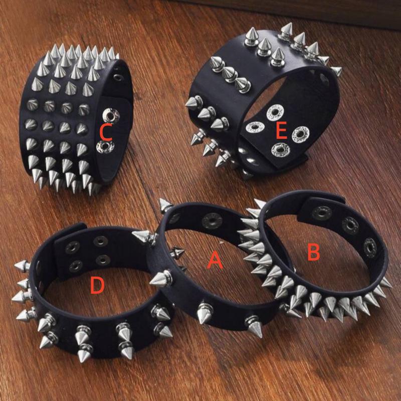 Męska Punk Rockowa Wielowarstwowa Skórzana PU Bransoletka na Nadgarstek z Kolcami i Nitami