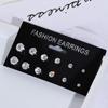 6/12Pairs Elegant Women Wedding Stud Earrings Set Round Zircon Geometric Crystal Alloy Silver
