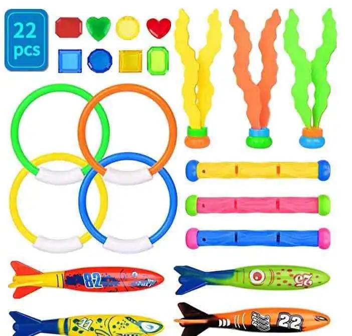 Children's Diving Toys Set Summertime Swimming Pool Treasure Hunt Diving Toy Torpedo Fish Plants Dolphin Buoy Water Toys Gifts