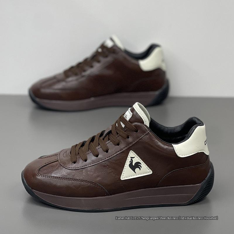 2025 Rooster Forrest Gump Men's Winter Fleece-Lined Leather Sneakers: Warm, Genuine Leather Low-Top Sports Shoes