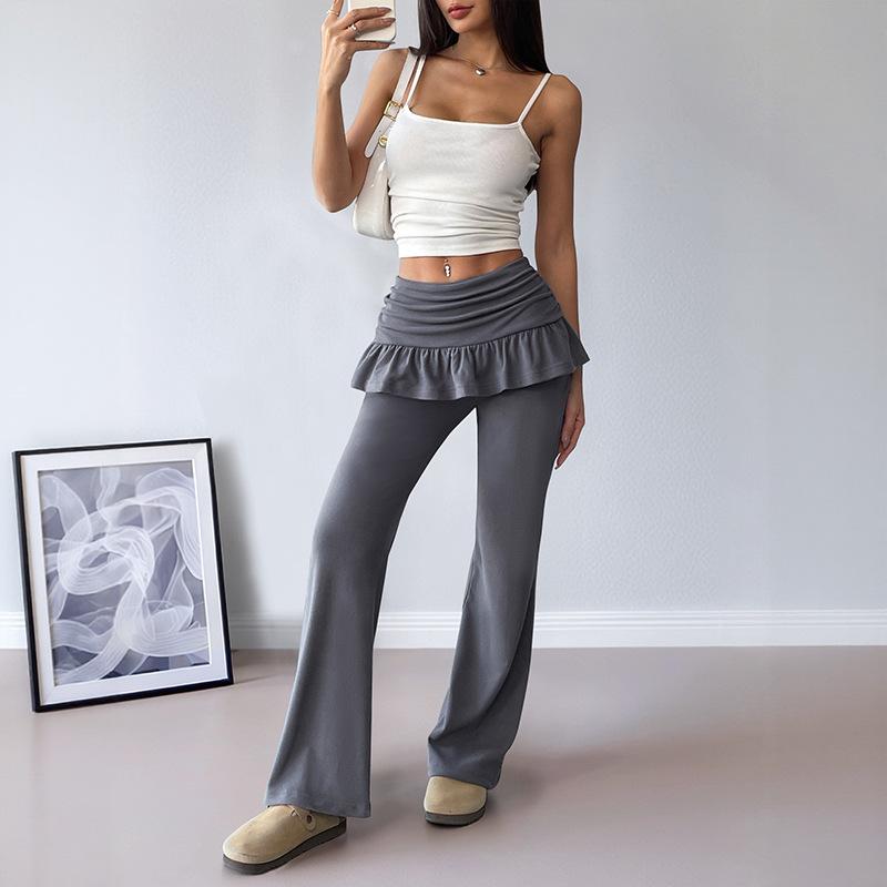 New Autumn and Winter Women's Solid Color Casual Bell-bottom Trousers Elastic Waist Versatile Stretch Pants