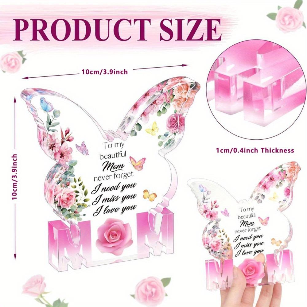 Mother's Day Butterfly-Shaped Acrylic Plaque with Floral Design & Heartfelt Message, Sentimental Gift for Mom, Mothers Day Decorations, Butterfly Mo
