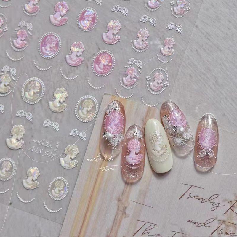 

Rococo Oil Painting Retro Virgin Portrait Lace Flower Retro Avatar Nail Sticker Adhesive Internet Celebrity Nail Sticker Pack Virgin Avatar-Embossed