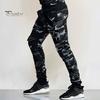 Men Cargo Pants Drawstring Elastic Waist Camouflage Print Multi Zippered Pockets Ankle-banded Slim Fit Casual Daily Wear Long Outdoor Trouser