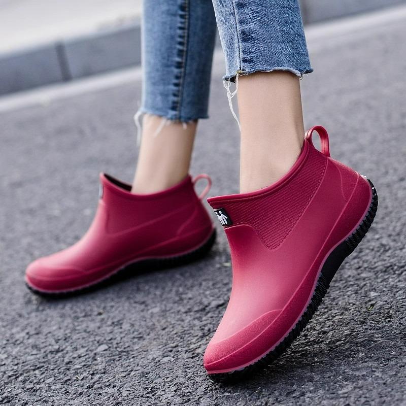 Rain shoes women's short tube low-top rain boots fleece non-slip waterproof shoes men's fishing restaurant kitchen shopping car wash shoes