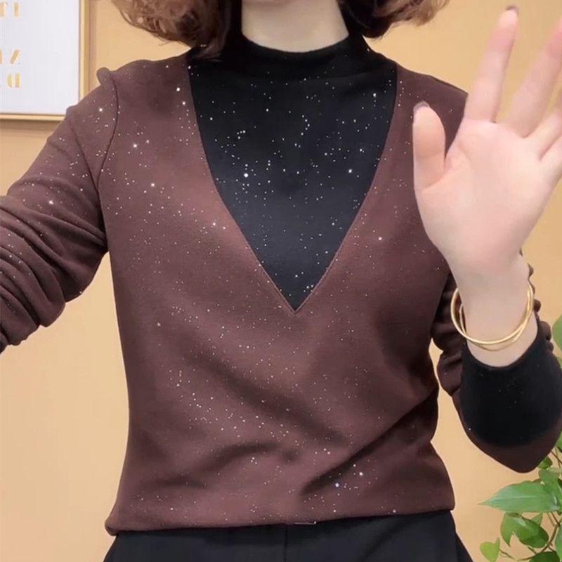

Women s Double-Sided German Velvet Long-Sleeve Top - 2024 Autumn/Winter Chic Ins Style 2XL (for 135-145 kg)