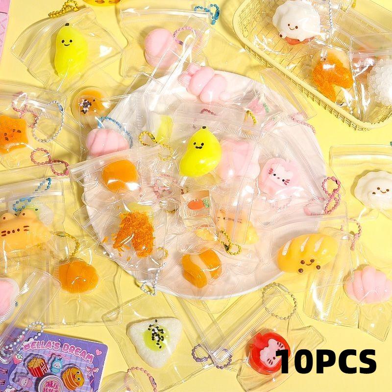 6/10Pcs Mini Squeeze Toys Stress Relief Toys Cute Simulation Toys Food Rebound Gifts Hanging Decorations For Stress Relief