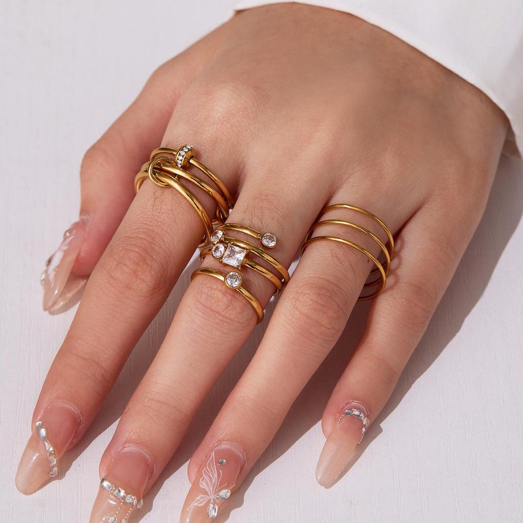 Oumeka Super Flash Zircon Pinky Ring Set: 18k Gold-Plated Small Diamond Stainless Steel Trio Jewelry