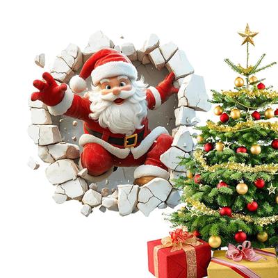 Santa Claus Hole Wall Sticker Wall-Breaking Santa PVC Glass Clings Christmas Atmosphere Window Decals Self-adhesive Stickers