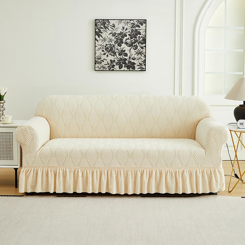 1 PC Jacquard Sofa Cover with Skirt Splash Can Be Easily Removed Couch Cover Protector of Bench with Armrest Plant Pattern
