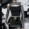 GlowGirl Gothic T-Shirt Schwarz Ärmellos Sexy Schlanke Tees Neu Goth Y2K Grunge Punk Lolita Elegant Süß Halloween Damenbekleidung