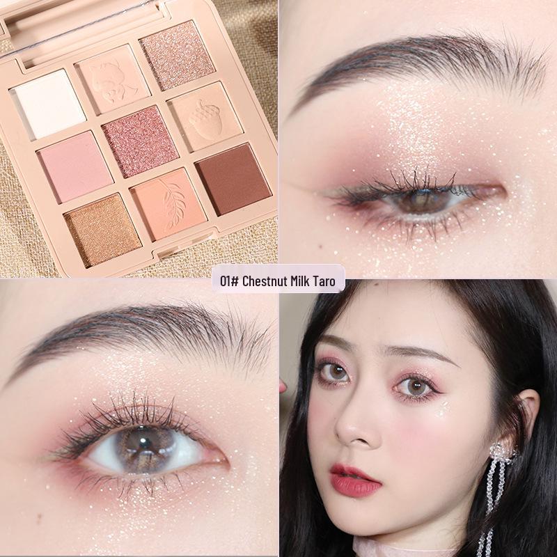 NOVO Nine-Color Earth Tones Eyeshadow Palette: Shimmer, Matte, Fine Glitter, Blendable, Student-Friendly.