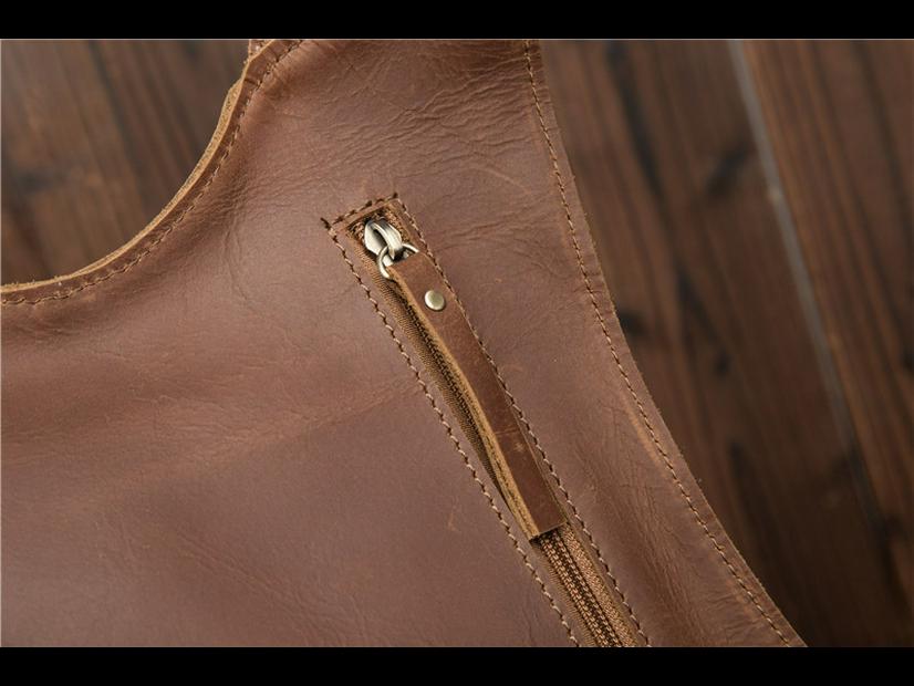Men's Retro Dark Brown Crazy Horse Leather Backpack - College Style for Students